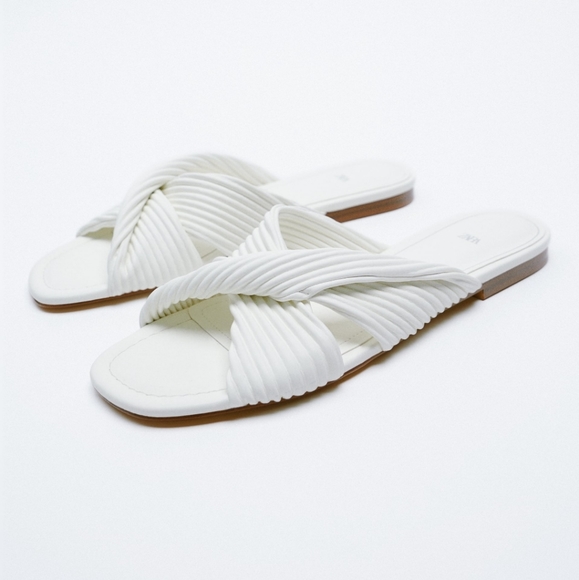 Zara Shoes - Zara* Flat Sandals Pleated White